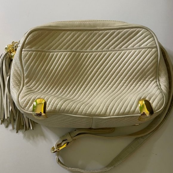 Vintage J Tiras Crossbody/Shoulder Ivory Bag Multi-Compartments, Tassels - Picture 11 of 12